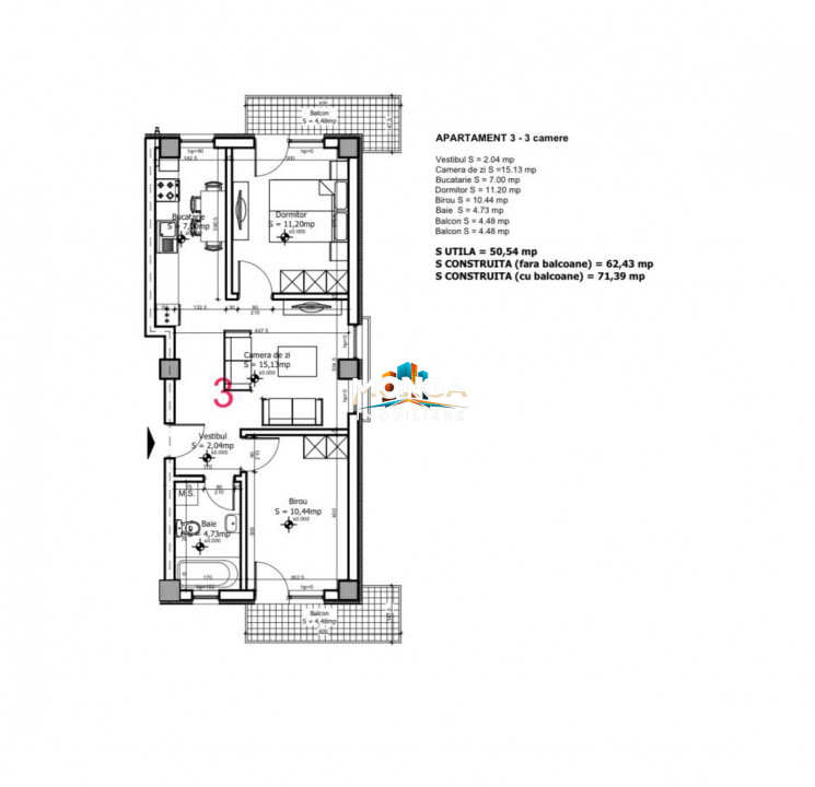 Apartament 3 camere 60mp | Otopeni | parcare | mobilat utilat | metrou