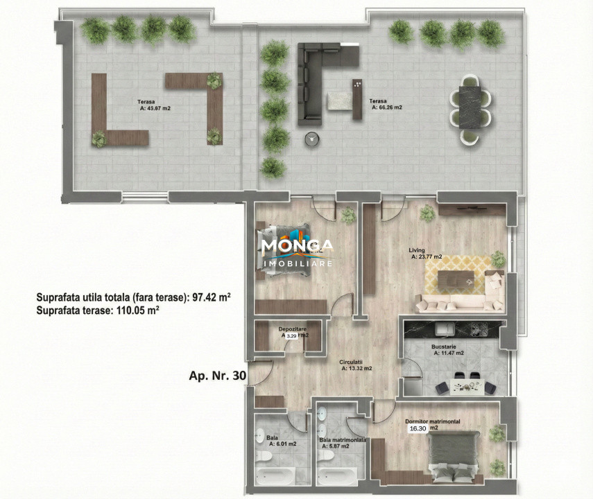 Penthouse 3 camere 97mp + 110mp terasa | 0 comision | Siestie