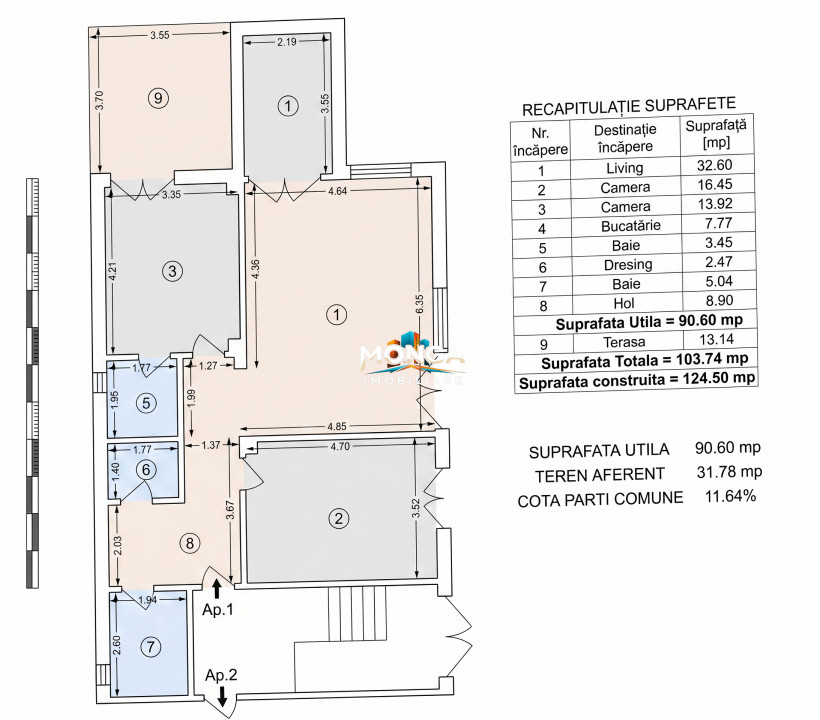 Apartament 3 camere 103mp | 0 comision | curte proprie 32mp | Parc Bazilescu