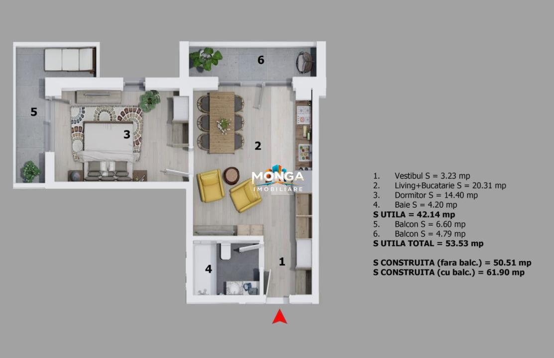 Apartament 2 camere 42mp | 0 comision | Otopeni Amethyst | Mobilat Utilat