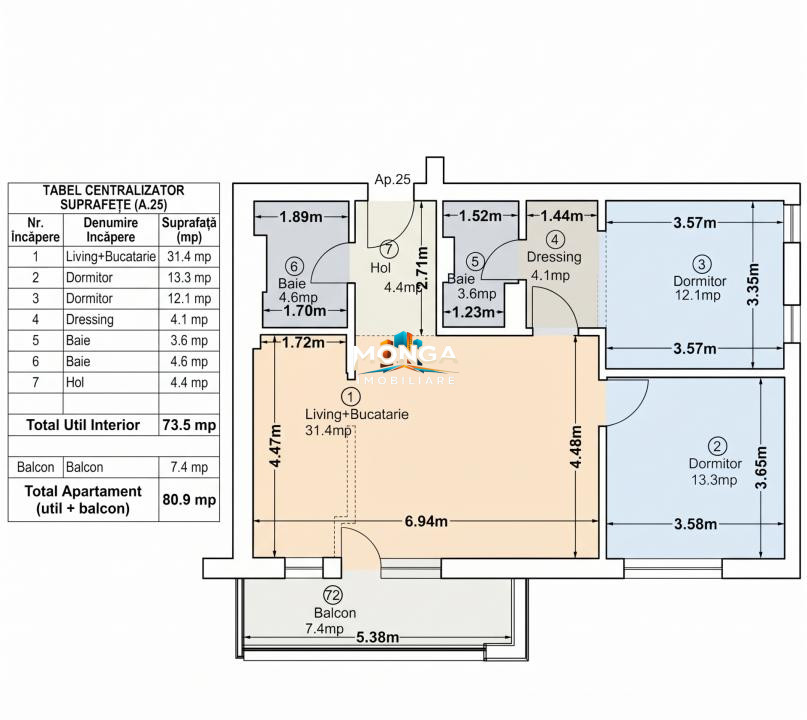 Apartament 3 camere 74mp | 0 comision | MTM Pipera | Mobilat Utilat
